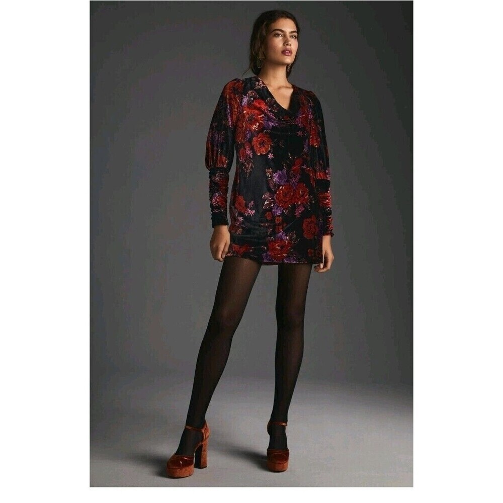 ANTHROPOLOGIE MAEVE sz XS Cowl Neck Velvet Dress